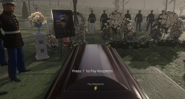 Press F to Pay Respects on Call of Duty game screen.